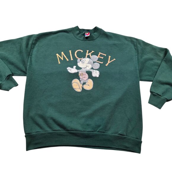 Disney Other - Vtg Disney Mickey Sweatshirt Adult Large Green Graphic Long Sleeve Crew